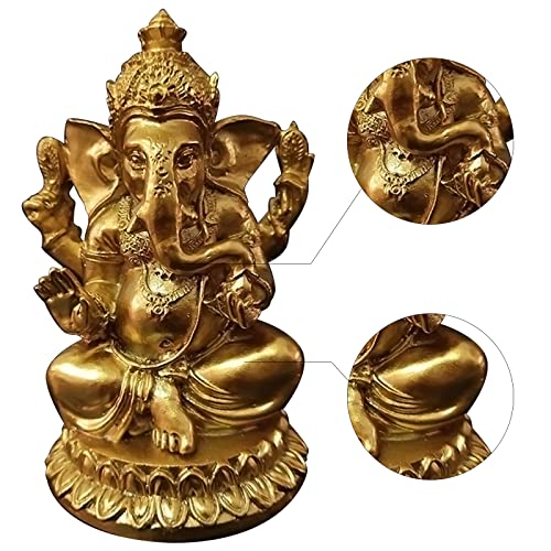 Gold Lord Ganesha Statues- Hindu Elephant God Statue Resin Sculpture Indian Ganesh Buddha Figurine Handmade Gift Decoration Ornaments for Home, Garden, Car