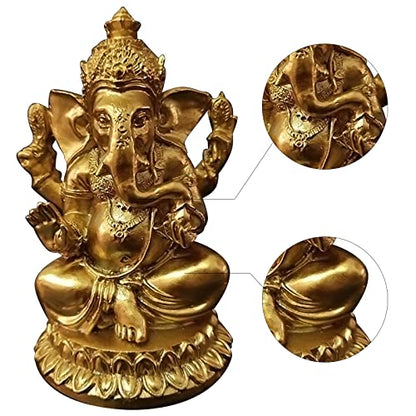 Gold Lord Ganesha Statues- Hindu Elephant God Statue Resin Sculpture Indian Ganesh Buddha Figurine Handmade Gift Decoration Ornaments for Home, Garden, Car