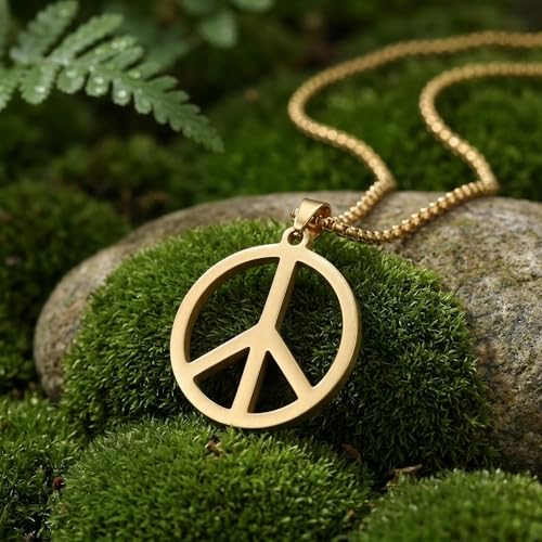 1" Stainless Steel Necklace Charms | Third Eye Vision | Peace Symbol | Finding Your Self | Yin & Yang | Moon Cat | Turtle Power | Flower of Life | | OM | Mystical Spiritual Protection, for Men & Women - style: Peace Symbol Gold