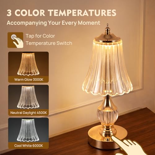 Gold Crystal Battery Operated Rechargeable Lamp Cordless, Skirt - color: Gold-Skirt
