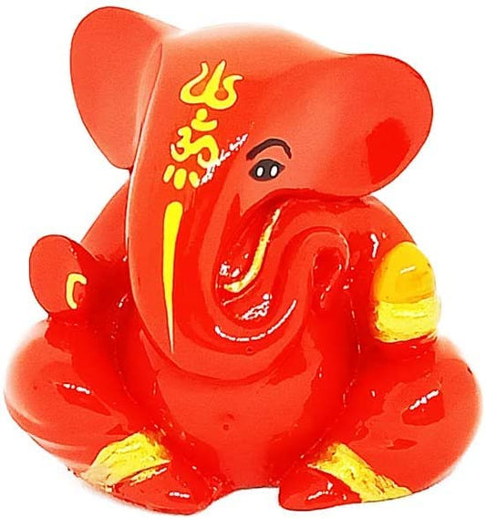 Sahishnu Online and Marketing Ganesha Idol Statue,Ganesha Idols for Home Office,Mini Home/Car Decor, Vighnaharta Ganpati (Orange), Dimension :Length :2 , Width:1.2, Height Inches - color: Orange