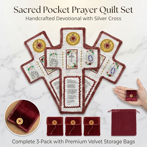 Catholic Pocket Prayer Quilts with Crosses, 3 Pack, 2 x 2 Inch