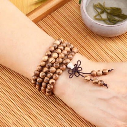 AD Beads 6mm 8mm 108 Prayer Mala Jasper Elastic Bracelet - Handmade Yoga Meditation Healing Power Energy Gifts for Unisex Adult. - color: Vietnamese Sandal Wood(Warmth)