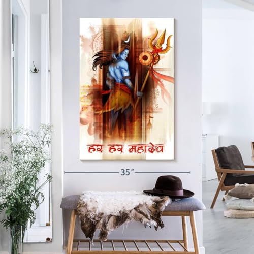ElephantStock - Lord Shiva Abstract Wall Art - Vertical Canvas Wall Art - Living Room Wall Decor - Digital Art Religion And Spirituality Canvas Art - Brown And Orange Decor - 26" x 39" - size: 39L" x 26W"