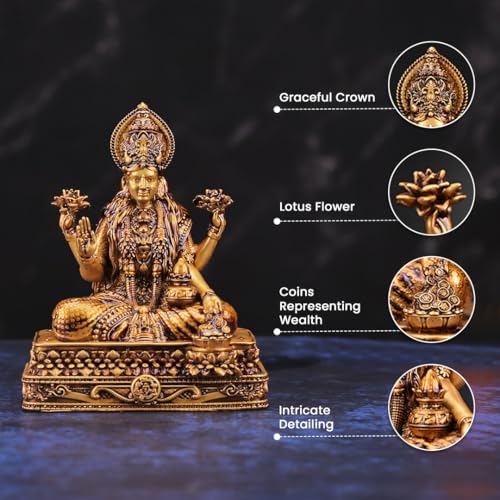 Artarium Lakshmi Idol Statue 6 Inch Antique Finish, Goddess Lakshmi Murti, Hindu Goddess of Wealth & Prosperity Figurine for Home Temple, Pooja Mandir, Office Desk, Meditation Altar & Spiritual Gift - color: Shree Laxmi (6 Inch)