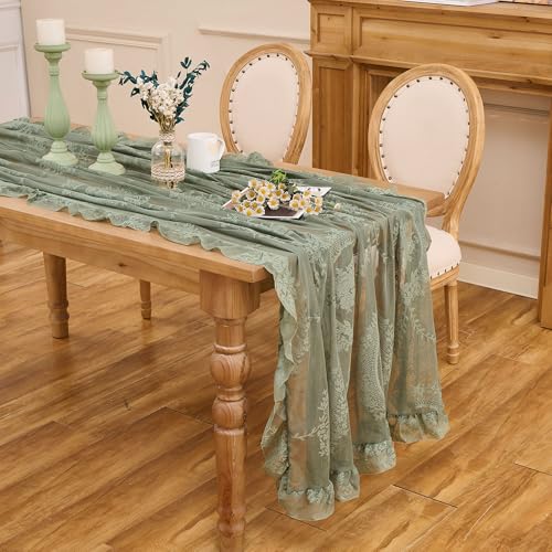 Sage Green Lace Tablecloth, Floral Rectangular Table Cloth 55”x40” - color: Green, size: 55" x 40" (Rectangular)