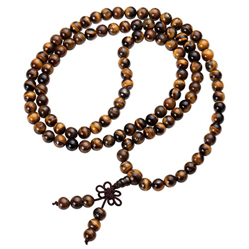 Jovivi Tibetan 6mm 8mm 108 Natural Tiger Eye Gemstone Beads Prayer Mala Bracelet Necklace - color: 8mm Beads