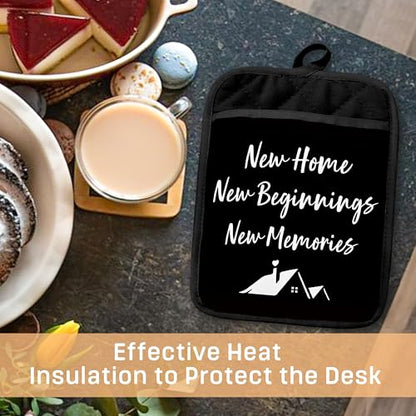 New Home Gifts Pot Holders with Pockets, Housewarming Gifts for Women Men, New Home Beginnings Memories Oven Pot Holders Heat Resistant Oven Mitts Hot Pads for Kitchen Baking Cooking - color: Black Sweet Home-b