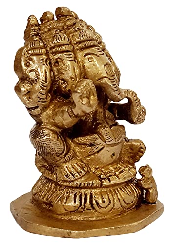 Purpledip Brass Idol Panchmukhi Ganesha: Ganapathi Statue for Home Temple (10696B)