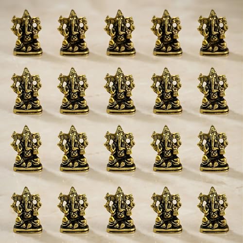 LOVENSPIRE 20 Pcs Metal Ganesh Idol for Car Dashboard - 2" Spiritual Ganesh Statue for Mandir, Office & Home Decor - Small Ganpati Murti Figurine, Diwali Pooja & Housewarming Return Gift, Golden - color: Metal Golden, size: 20 Pcs