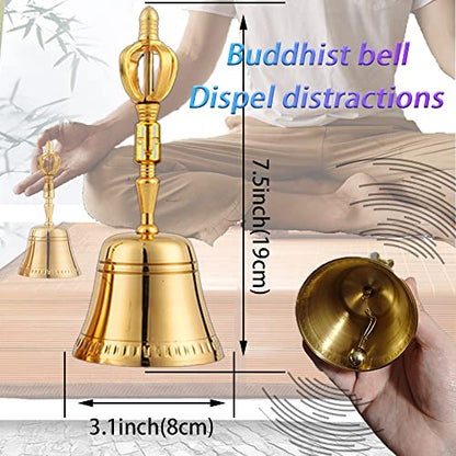 8Pcs Tibetan Buddhist Meditation Set,3.1in Singing Bowl,7.5in Brass Bell Dorje Vajra,2.5in Tingsha Cymbals Bells,Singing Scripture Implement Buddhist Supplies,Tibetan Dharma Mat and Zen Bag,HDRELEODY