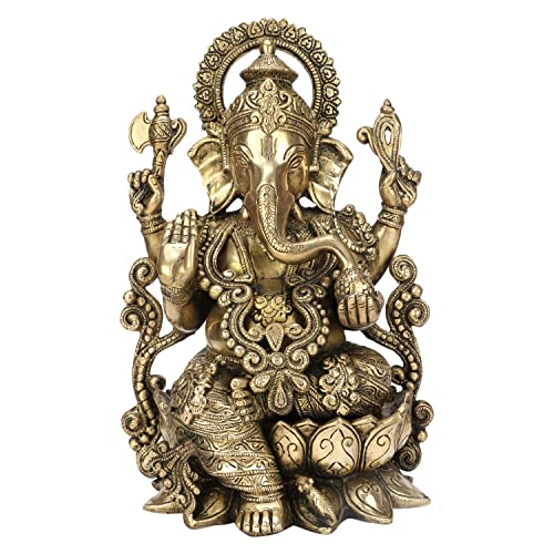 Liv Brass Lord Ganesha Statue 12.5 Inch Large, Ganesh Idol with Antique Finish, Easter Decor House Warming Gifts Religious Sculptures Return Home Temple - color: Antique 4