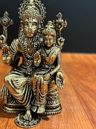 Premium Brass Narasimha laxmi Statue 10 CM, Premium Brass Narasimha Statue, Lion god Vishnu Avtar Narsingh Idol Housewarming Gift | Home Decor