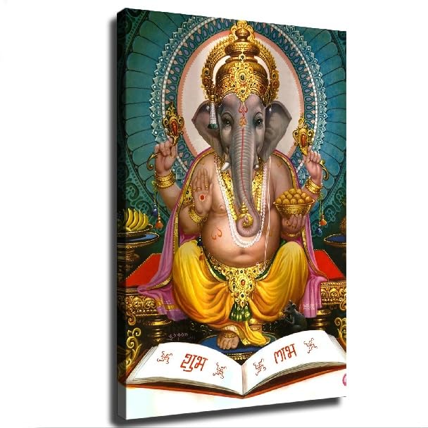 Lord Ganesha Painting Canvas Wall Art Poster Decor for Living Room and Bedroom Wall Modern Home Artworks (Unframe 12in*18in) - size: Unframe 12in*18in