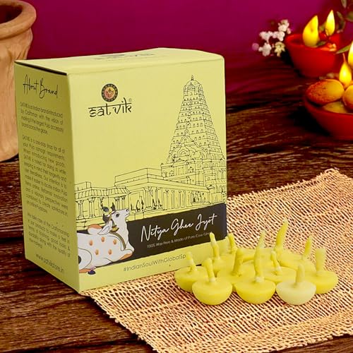 Satvik Pure 100 Pcs Cow Ghee Wicks Readymade Cow Ghee Cotton Wicks Diya/Ghee Diya/Puja Batti for Your Daily Pujan Essential (Upto 30 Mins Time) - size: 100 Pieces