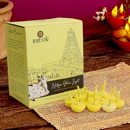 Satvik Pure 100 Pcs Cow Ghee Wicks Readymade Cow Ghee Cotton Wicks Diya/Ghee Diya/Puja Batti for Your Daily Pujan Essential (Upto 30 Mins Time) - size: 100 Pieces