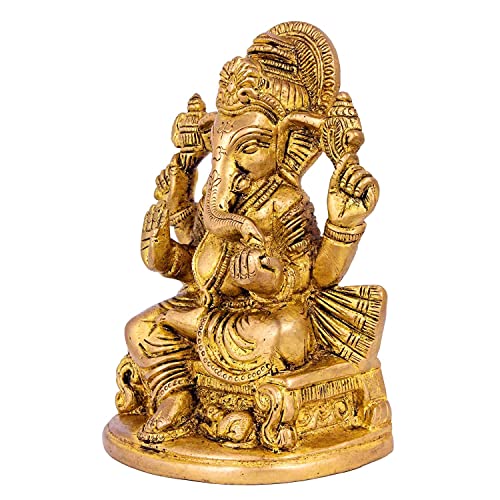 GLOOKS Ganesha Hindu Religious Statue of God Idol 5.2 Inches Brass Sculpture