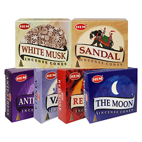 Hem Incense Cones Variety Pack #6 and Cone Incense Burner Bundle with 6 Most Admired Fragrances - color: Popular 6d