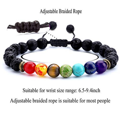 Men Women 8mm Lava Rock Beads Chakra Bracelet - color: 2 Pcs Set-21004