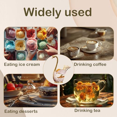 Decorative Gold Swan Base Holder with 6pcs Coffee Spoon Set - Creative Dessert Spoons,Gold - size: Gold Spoon-A