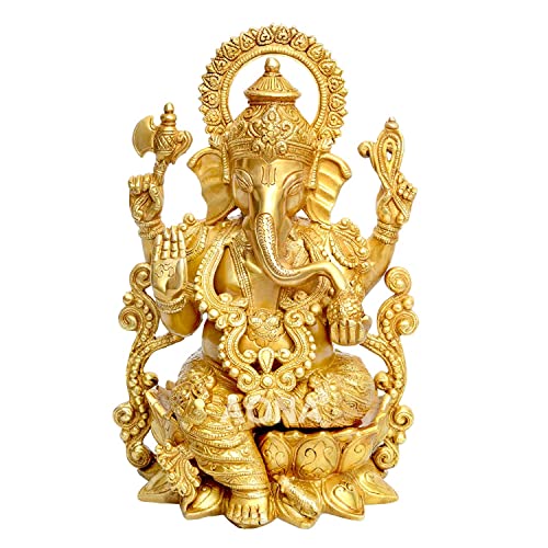 Liv Brass Lord Ganesha Statue 13 Inch Large, Ganesh Idol with Antique Finish, Easter Decor House Warming Gifts Religious Sculptures Return Home Temple - color: Antique 6