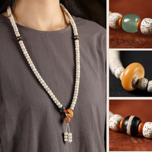 8mm 108 Mala Beads Bracelet for Men Natural Wooden/Bodhi Bead Necklace as Buddhist Meditation Prayer Beads - style: Bodhi Beads with Buddha Head