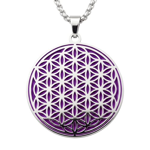 1" Stainless Steel Necklace Charms | Third Eye Vision | Peace Symbol | Finding Your Self | Yin & Yang | Moon Cat | Turtle Power | Flower of Life | | OM | Mystical Spiritual Protection, for Men & Women - style: Silver | Flower of Life Purple