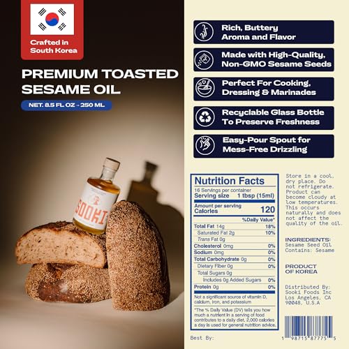 Sooki Premium Sesame Oil, 8.45 Fl Oz (250 ml), 1 Pack - size: 8.45 Fl Oz (Pack of 1)