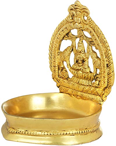 Exotic India Gajalakshmi Lamp - Brass Sculpture