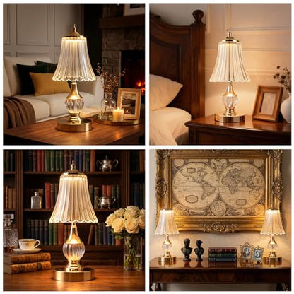 Gold Crystal Battery Operated Rechargeable Lamp Cordless, Skirt - color: Gold-Skirt
