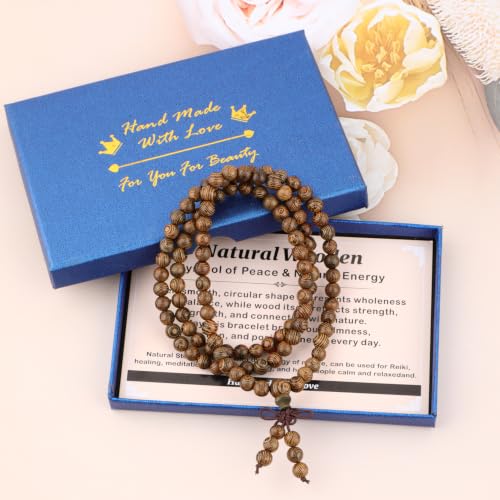 AD Beads 6mm 8mm 108 Prayer Mala Jasper Elastic Bracelet - Handmade Yoga Meditation Healing Power Energy Gifts for Unisex Adult. - color: Wenge Wood Jasper(Creativity)