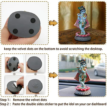 alikiki Hindu God Krishna Idol - 3.9”H Indian Little Krishna Statue for Car Dashboard Home Office Temple Mandir Altar Pooja Item Diwali Puja Figurine