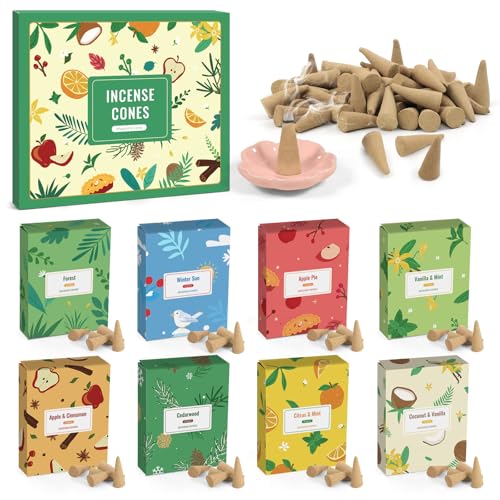 SCENTORINI Incense Cones 120 Pcs, Scented Incense Cones with Holder - color: Colorful Incense