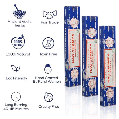 Satya Nagchampa Incense Sticks, Satya Bng (Bangalore) Insenses 15gmx3 Pack (45 GMS) with Raajsee Incence Holder Bundle, Satya Nagchampa Natural Incense - color: Nagchampa