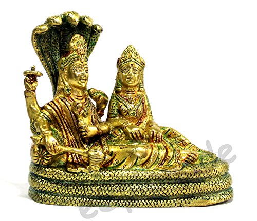 eSplanade Brass Lord Vishnu Laxmi in Ksheer Sagar Lakshmi Narayan Murti Idol Statue Sculpture | Pooja Idols - Home Decor | Multicolour - 6.5" Inches