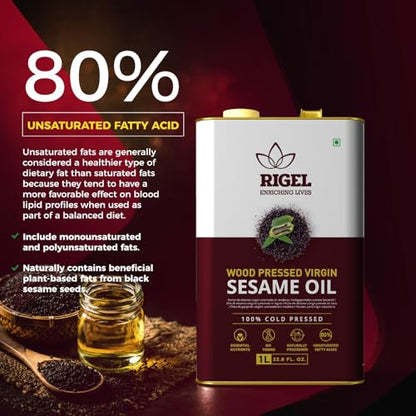 Rigel Spices | Naturally Milled Cold Pressed Sesame Oil in a Eco-Friendly Tin 169 fl oz(5L Tin) | No Preservatives - size: 169 Fl Oz (Pack of 1)