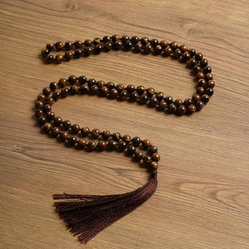 108 Bead Tiger Eye Japa Mala Necklace 8mm for Meditation & Yoga