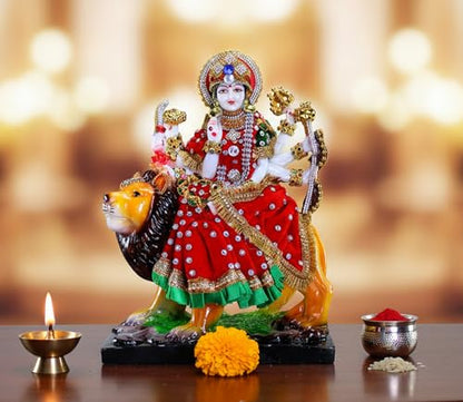Esplanade Resin Maa Durga MATA Rani Sherawali Murti Idol Statue Sculpture - Multicolour (8 x 11.5 Inches)