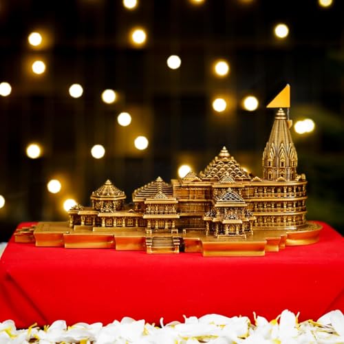 Artarium Ram Mandir Ayodhya Statue 9 Inch, Shri Ram Janmabhoomi Temple Replica, Resin & Marble Dust Lord Rama Temple Sculpture for Home Temple, Meditation Altar, Living Room Decor & Spiritual Gift - color: 9 Inch, Antice