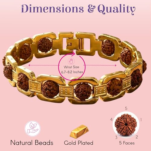 LOVENSPIRE Gold-plated 5 Face Original rudraksha beads Bracelet for Men – Panchmukhi Spiritual Wrist jewelry for Meditation & positive Energy - color: Gold Sleek
