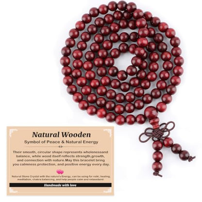 AD Beads 6mm 8mm 108 Prayer Mala Jasper Elastic Bracelet - Handmade Yoga Meditation Healing Power Energy Gifts for Unisex Adult. - color: Blood Sandal wood(True Self)