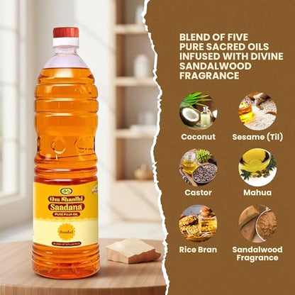 Cycle Om Shanthi Sandalwood Chandan Pooja Oil for Diyas and Lamps - 500 ML