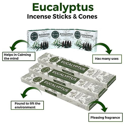 Eucalyptus Incense Sticks & Incense Cones Combo Pack - 60 Insence-Sticks + 30 Insence Cones - Inscense - Incense Cones Scented - Insents - color: Eucalyptus