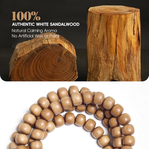 108 Mala Bead Bracelets, Authentic White Sandalwood Bead Necklace - size: 5x6mm beads