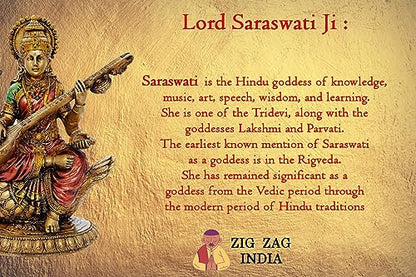 zig zag Maa Saraswati Devi Idol Statue Goddess of Knowledge, Music MATA Saraswati Figurine for School, Office, Home (Multicolor, 8 Inches)