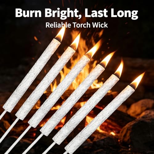 6 Pack Oil Lamp Torch Fiberglass Wicks 5.1” Long-Lasting Citronella Wicks for Tiki Torch, Metal & Glass Lamps