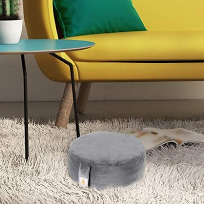Embroidered Meditation Pillow D=16" H=5.5" Round Velvet Meditation Cushion Yoga Bolster Floor Pouf Zafu Natural Buckwheat hulls Sitting on Floor Removable Organic Cotton Cover Large Kneeling Pillow - color: Black & Yellow