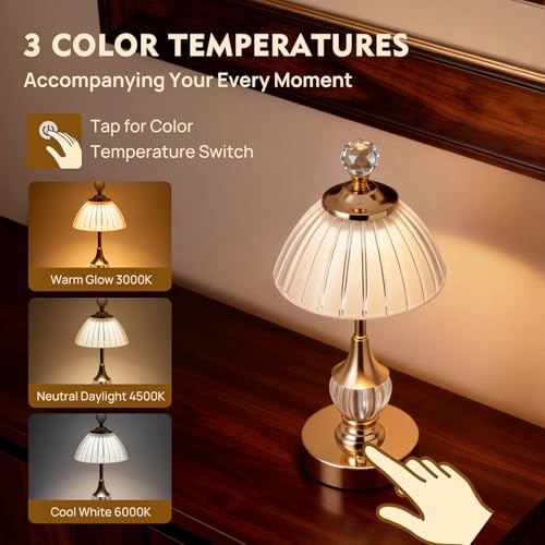 Gold Crystal Battery Operated Rechargeable Lamp Cordless, Pumpkin - color: Gold-Pumpkin
