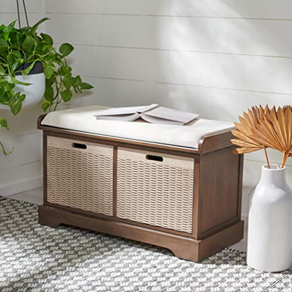 Safavieh Home Collection Landers Brown 2-Drawer/Cushion Storage Bench (Fully Assembled) BCH5702C - color: Brown