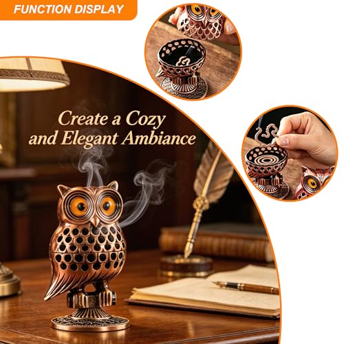 Alloy Owl Shaped Incense Burner with Incense Coils–(Bronze) - color: Bronze